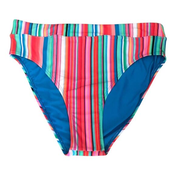 Next NWT Women’s Tavarua High Waist High Leg Bold Colorful Stripe Swim Bottom LG - Picture 1 of 7